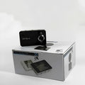 K6000 car dash cam with 120 degree wide angle lens mounted on front windshield in black finish