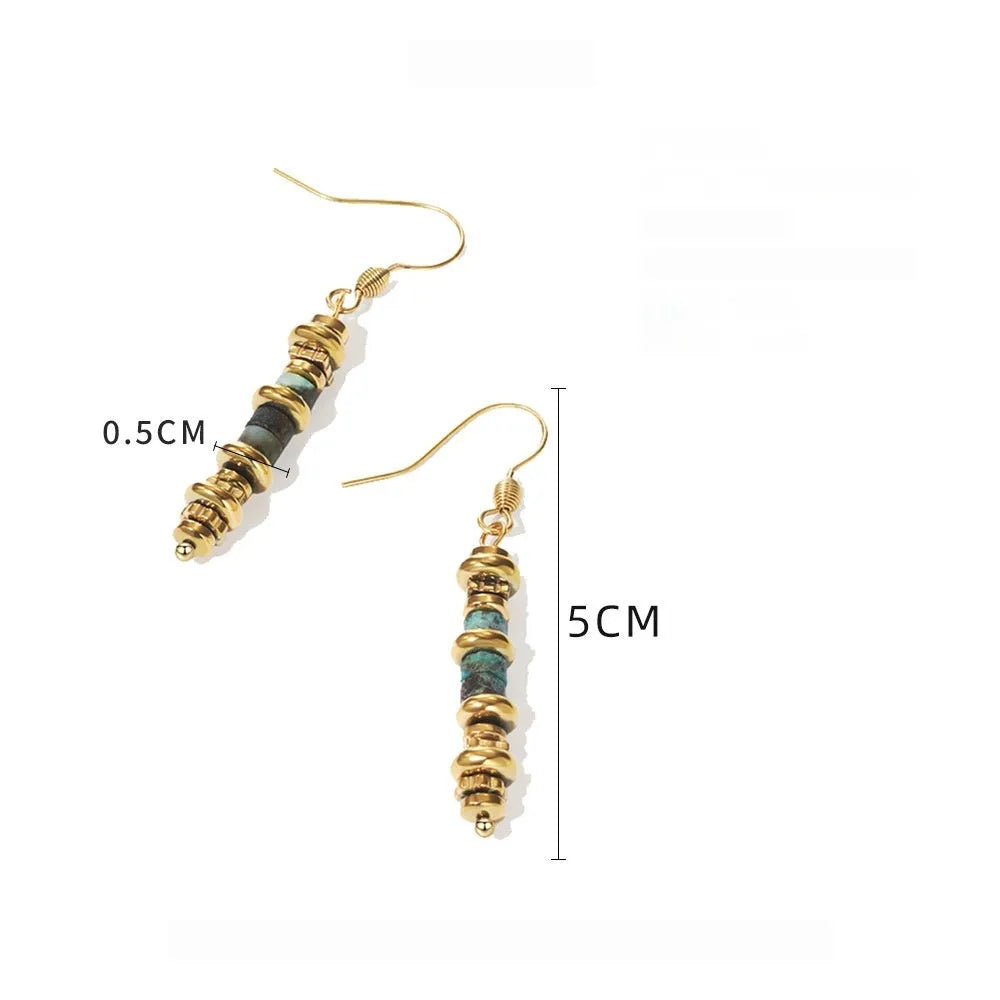 Retro geometric dangle earrings in titanium steel with 18K gold plating, colour SE22101520