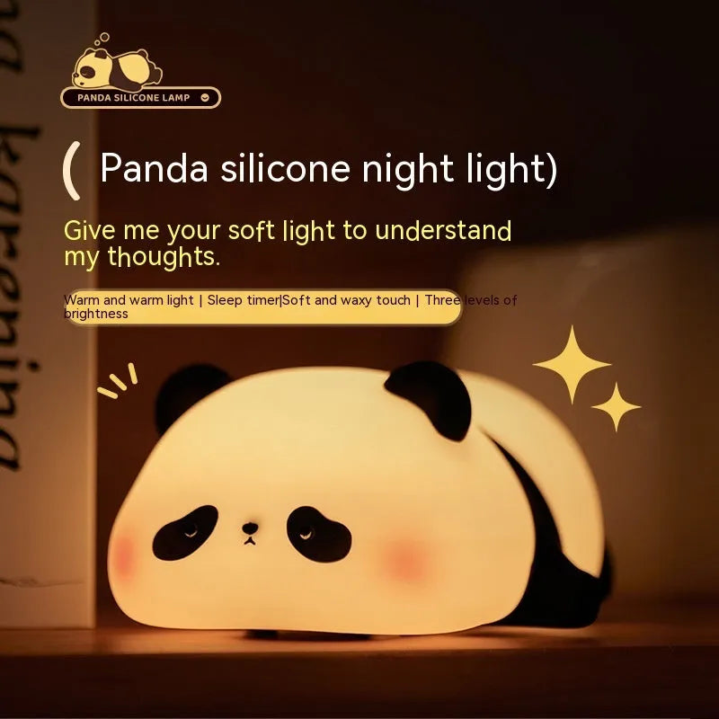 Panda-shaped rechargeable night light with cartoon design for children's bedrooms