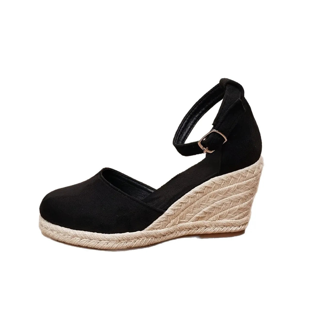 Women's casual canvas wedge sandals in Roman style with buckle fastening