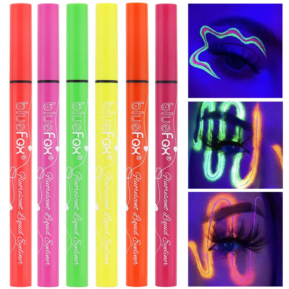 Fluorescent liquid eyeliner set of 6 pens in assorted colours with waterproof matte finish