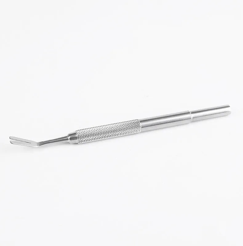 Silver stainless steel tick removal tweezers for cats and dogs with locking mechanism