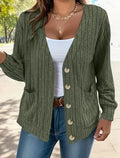 Light gray loose fit V-neck cardigan for women with button front and long sleeves