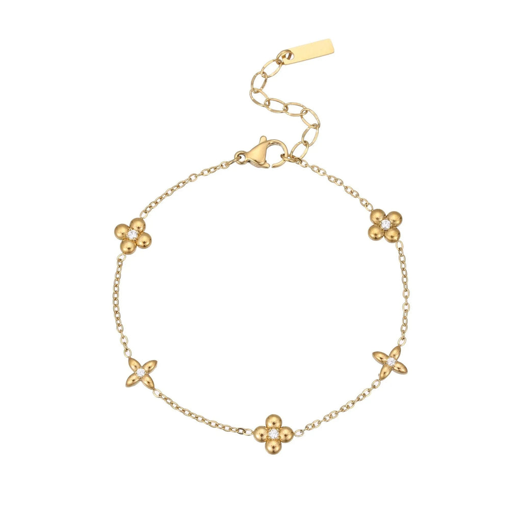Women's stainless steel bracelet with 18K gold plating and a hexagonal zircon star pendant.