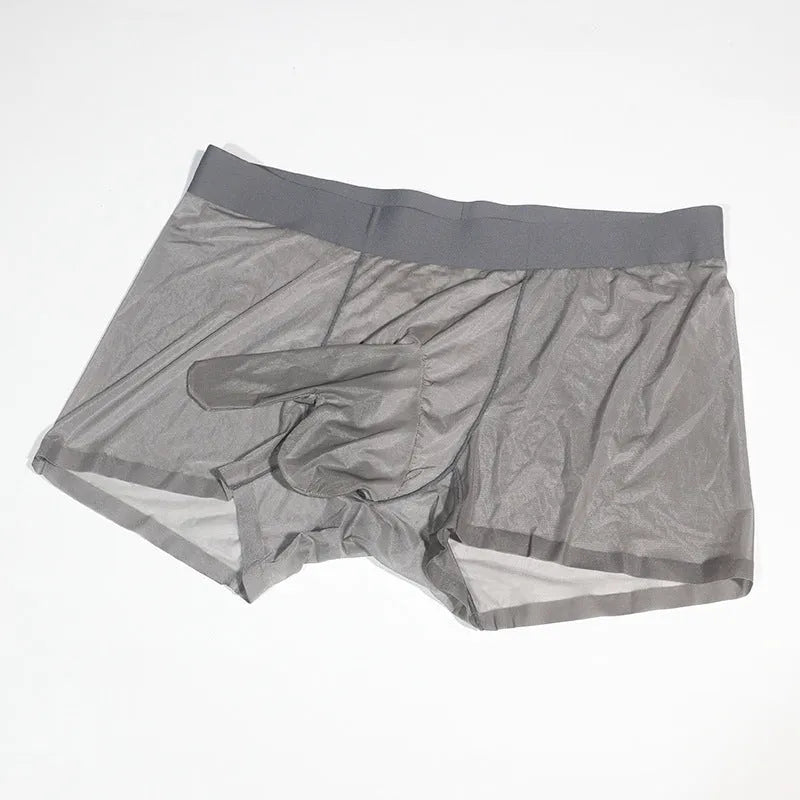 Men's nude feel ice silk transparent stockings underwear in black, brown, gray, white and skin colours