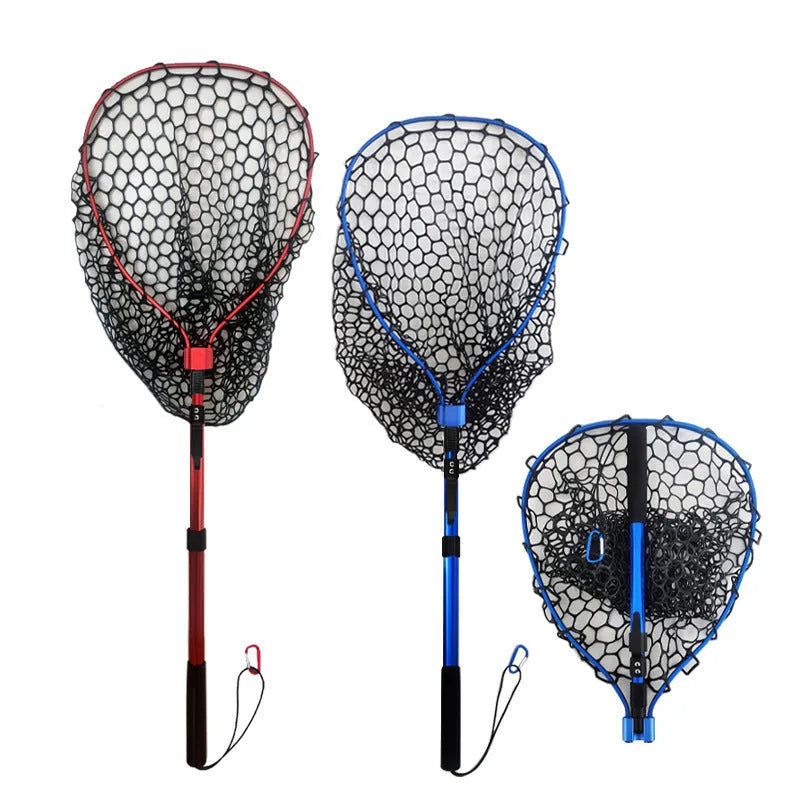 Lure Double Folding Dip Net aluminium alloy frame silicone net bag blue frame 50cm deep