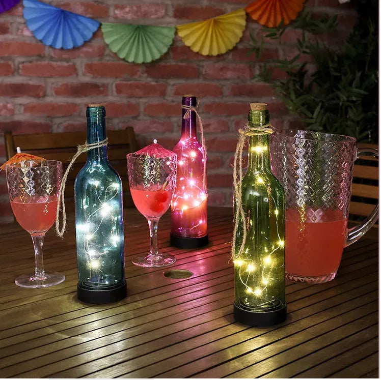 Copper wire LED button light string with battery box, shown in warm white and white light options.