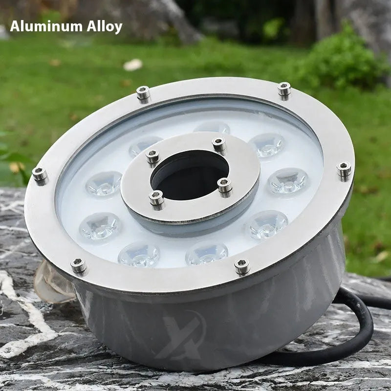Aluminium alloy outdoor underwater garden lamp showing adjustable colour temperature and RGB lighting options