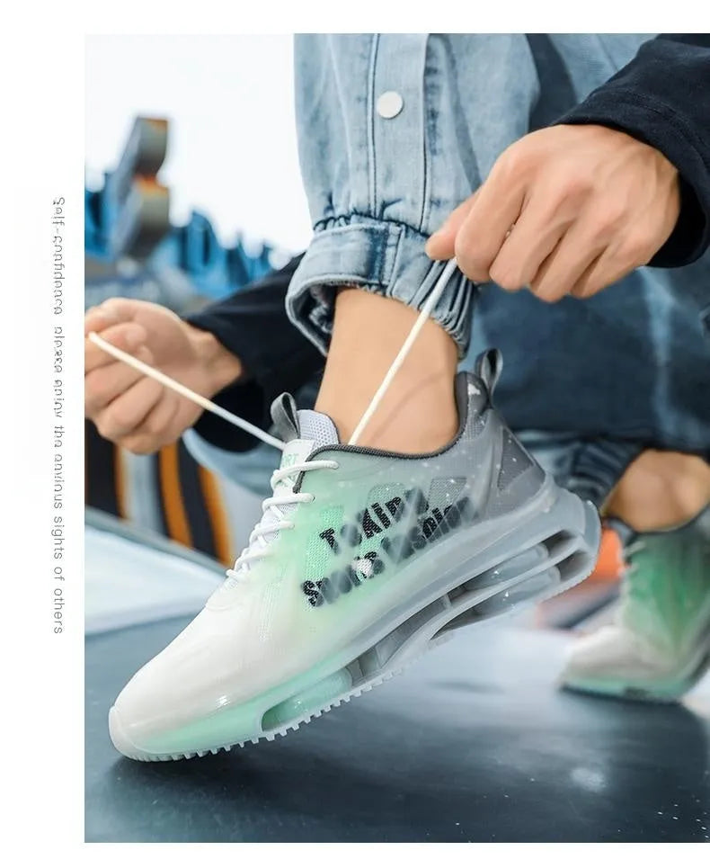 Men's casual platform trainers in mesh with round toe and lace-up fastening