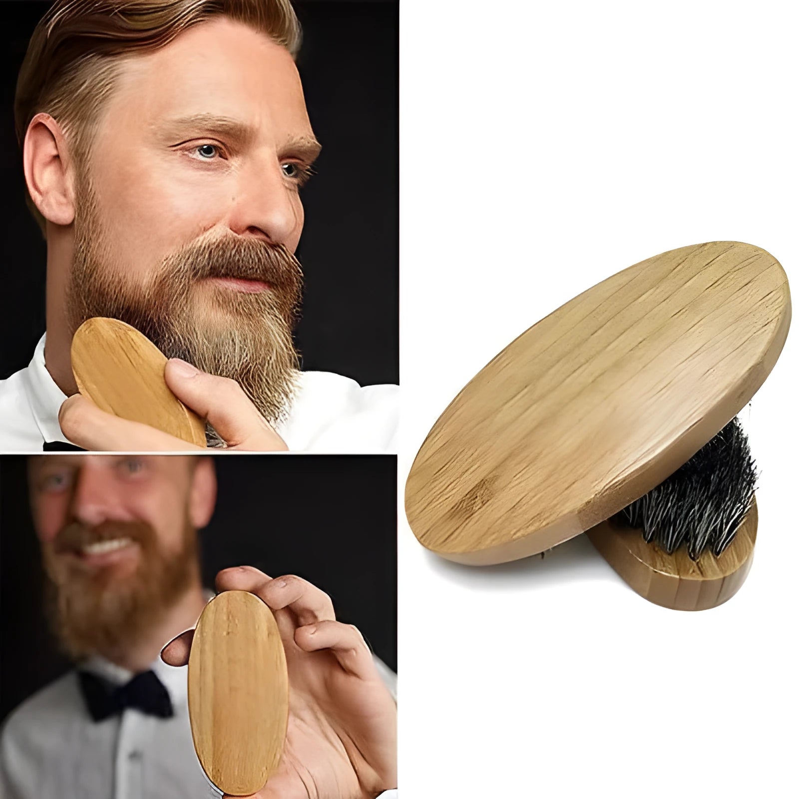 Natural boar bristle beard brush for men 11.3cm grooming tool black