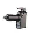 Car safety hammer with tungsten steel tip, seatbelt cutter, and fast charging port, black