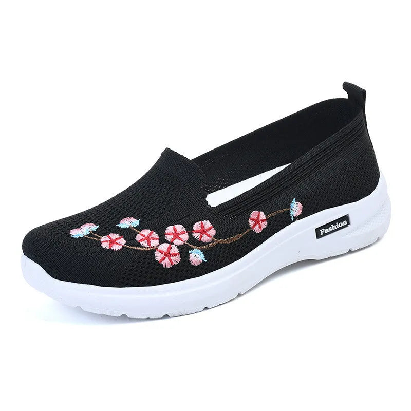 Women's embroidered floral pumps with breathable woven upper and anti-slip sole