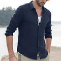 Long sleeve plain lapel shirt in cotton blend, cardigan style, casual daily wear, available in five colours