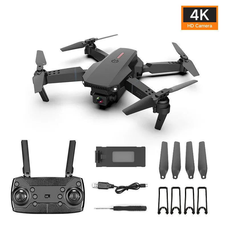 Grey foldable 4K dual camera aerial drone with remote control