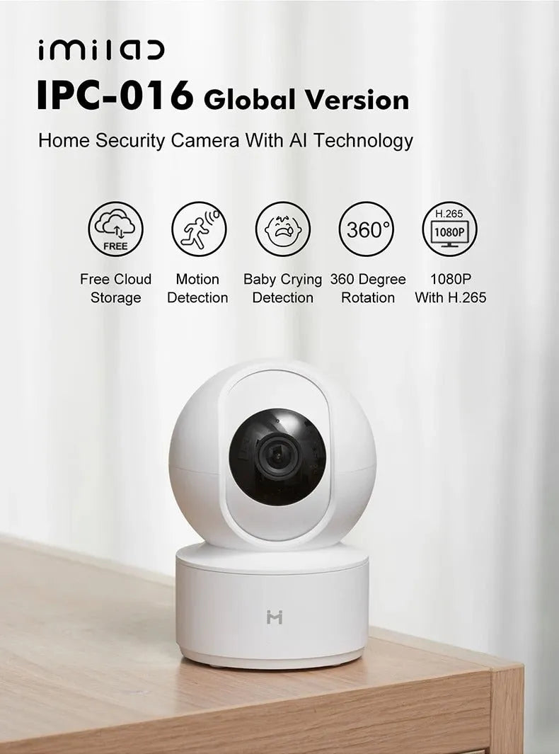 White Xiaobai smart security camera on a surface showing its compact design.