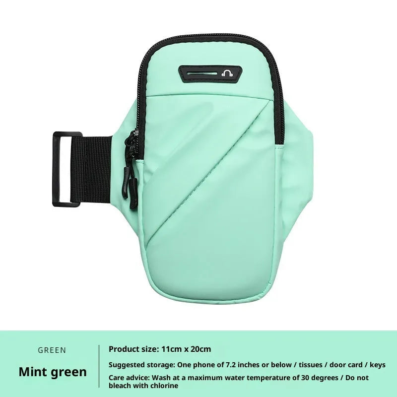 Outdoor cycling men's arm sleeve phone pouch in black colour for 7.2 inch phone on fabric background