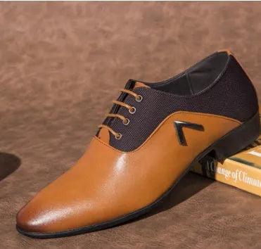 Men's artificial PU leather Oxford shoes with rubber sole in black, brown, and yellow colours