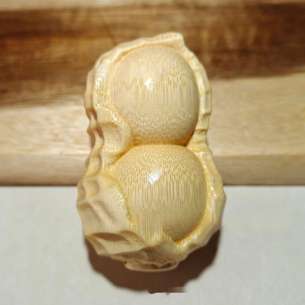 Solid bamboo carving peanut ornament with good things may happen inscription modern simplicity design