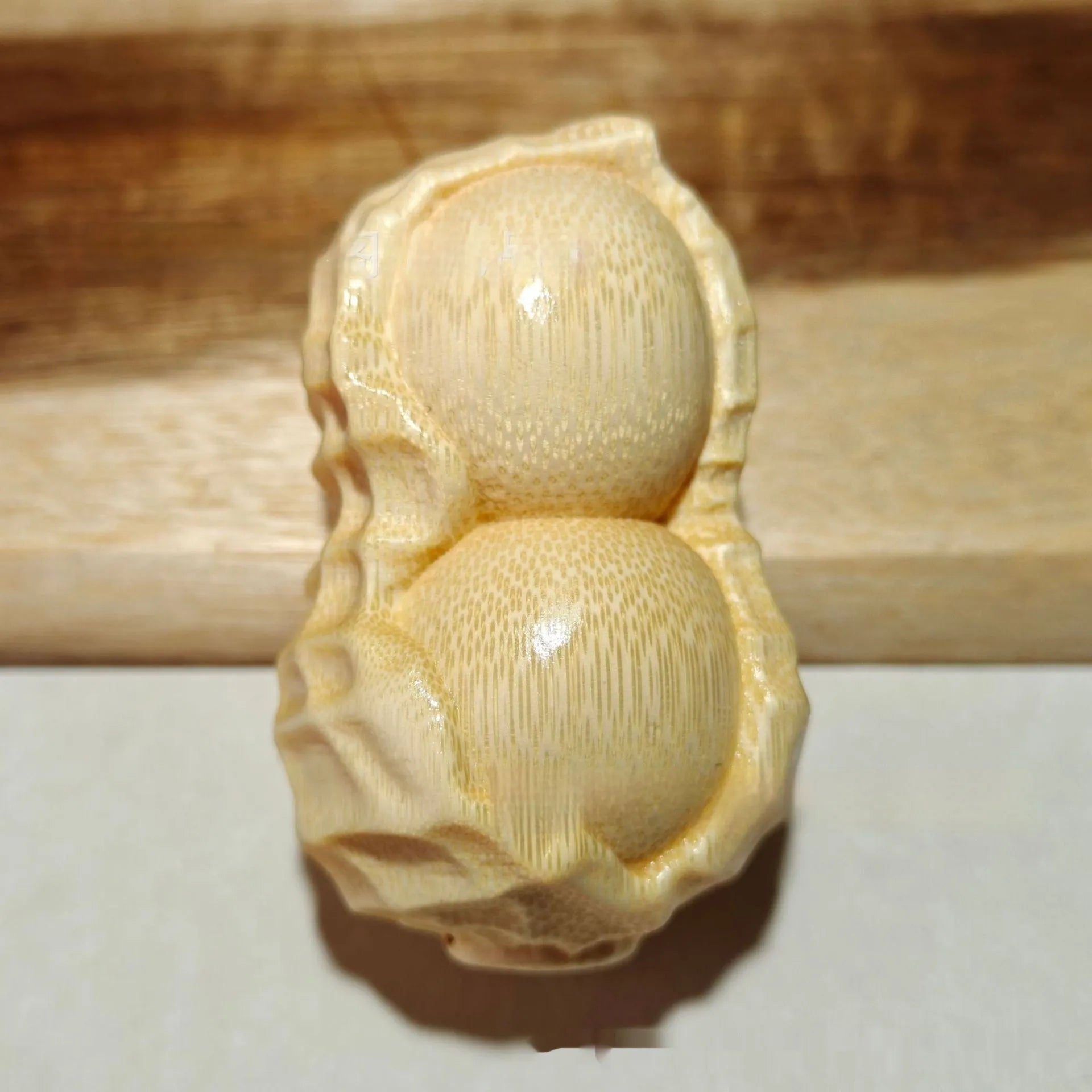 Solid bamboo carving peanut ornament with good things may happen inscription modern simplicity design