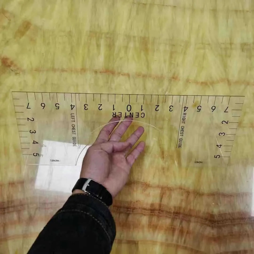 Transparent acrylic sewing ruler with 10x6 inch dimensions for fabric measurement