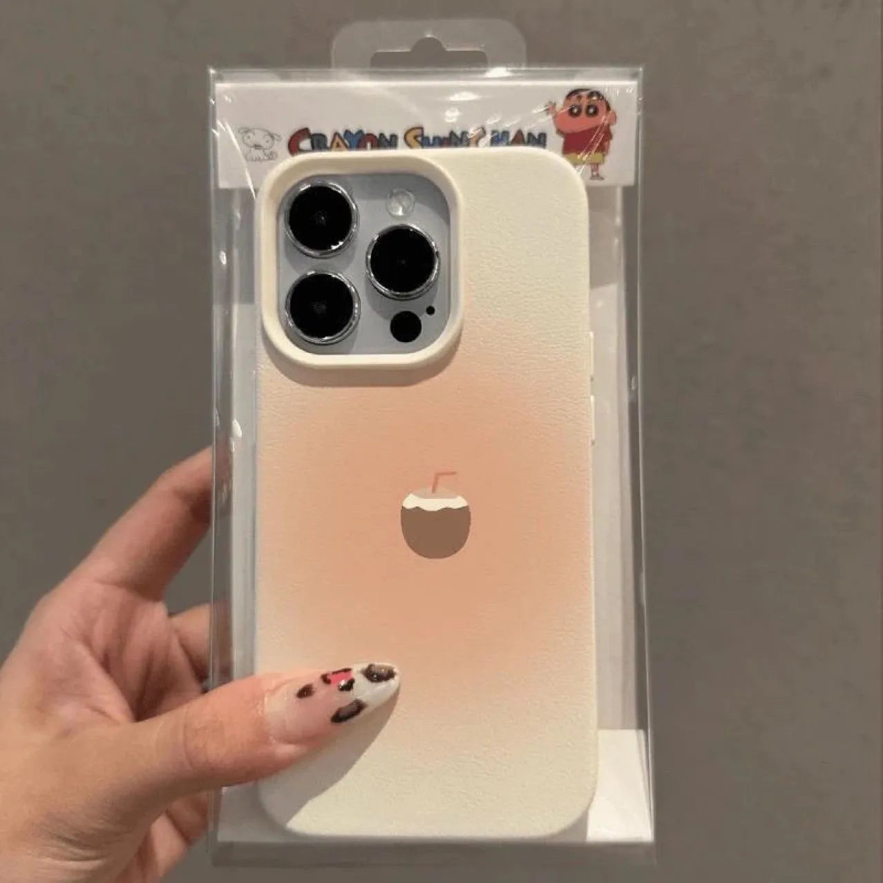 TPU protective phone case for Apple iPhone with lychee pattern in white and brown, drop protection