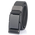 Casual polyester belt with a silver metal magnetic buckle in dark khaki colour.