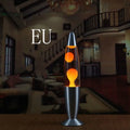 Metal bottom lava lamp with glass bottle on aluminium base, 33 cm tall