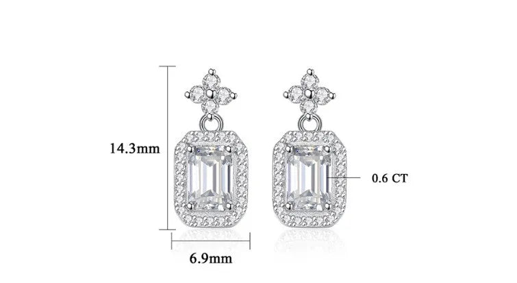 Fashion casual rectangular women's earrings in 925 silver with electroplating finish