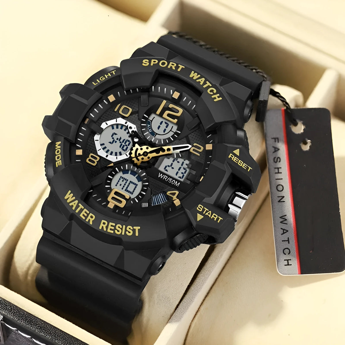 Men's waterproof luminous analogue-digital electronic watch with 55mm dial and TPU band