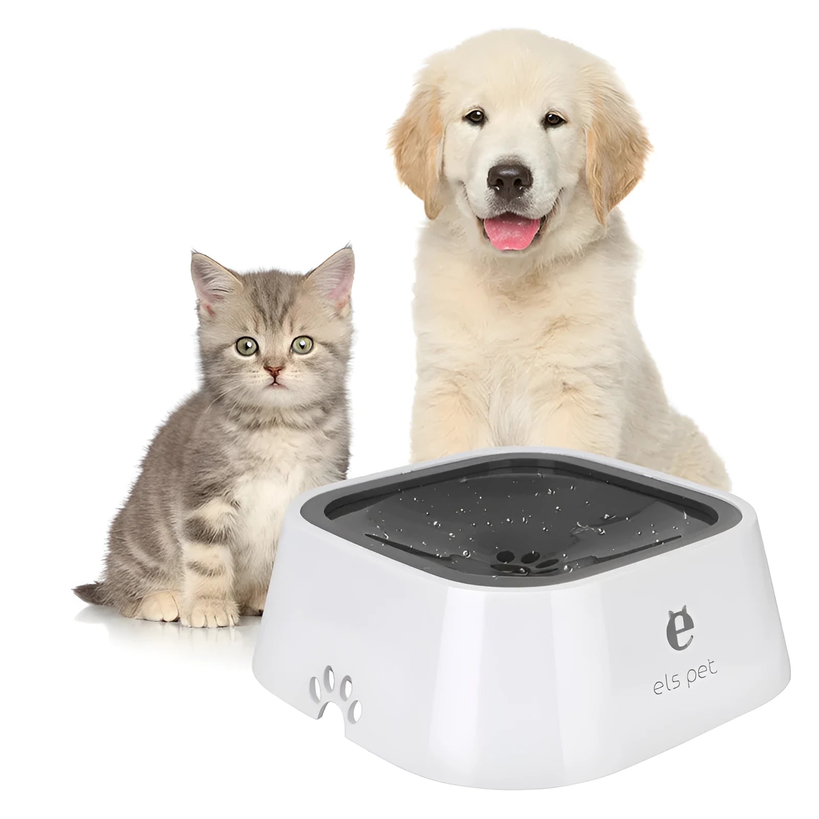 1.5L grey pet water bowl with floating plate, ABS and PP construction, anti-overflow design