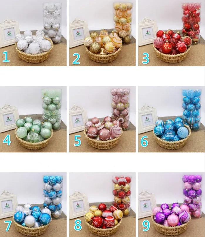 Pack of 24 hand painted 6cm Christmas tree ball ornaments in metallic and coloured finishes
