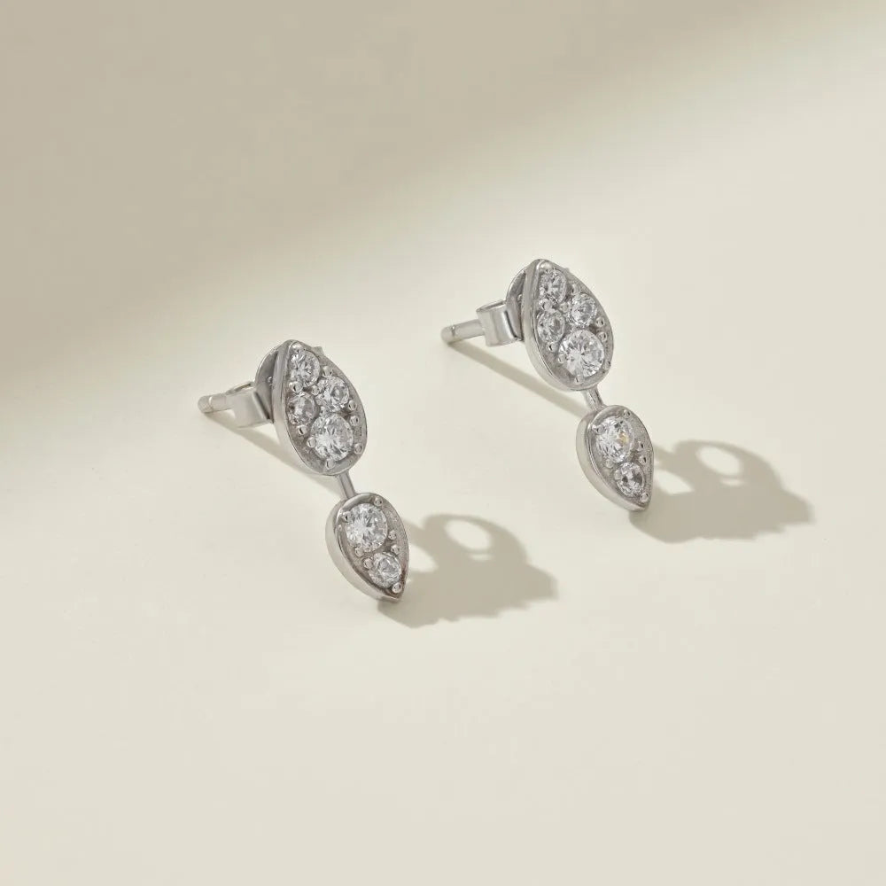 S925 sterling silver stud earrings for women with geometric shape, electroplated finish, and white colour