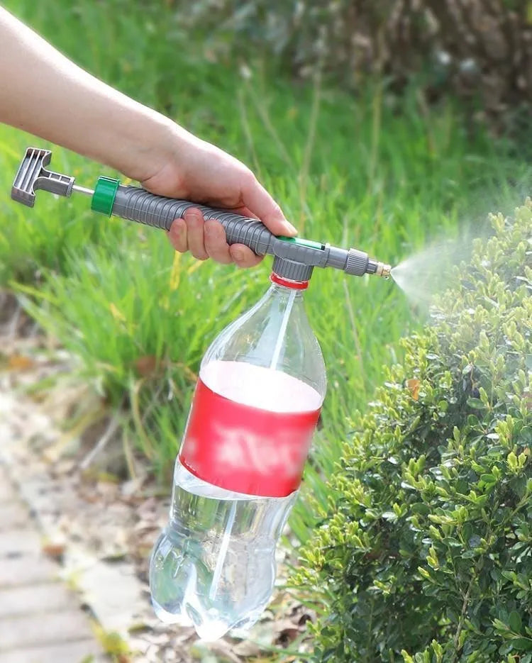 Universal watering sprayer nozzle attachment for plastic beverage bottles with 30cm tube