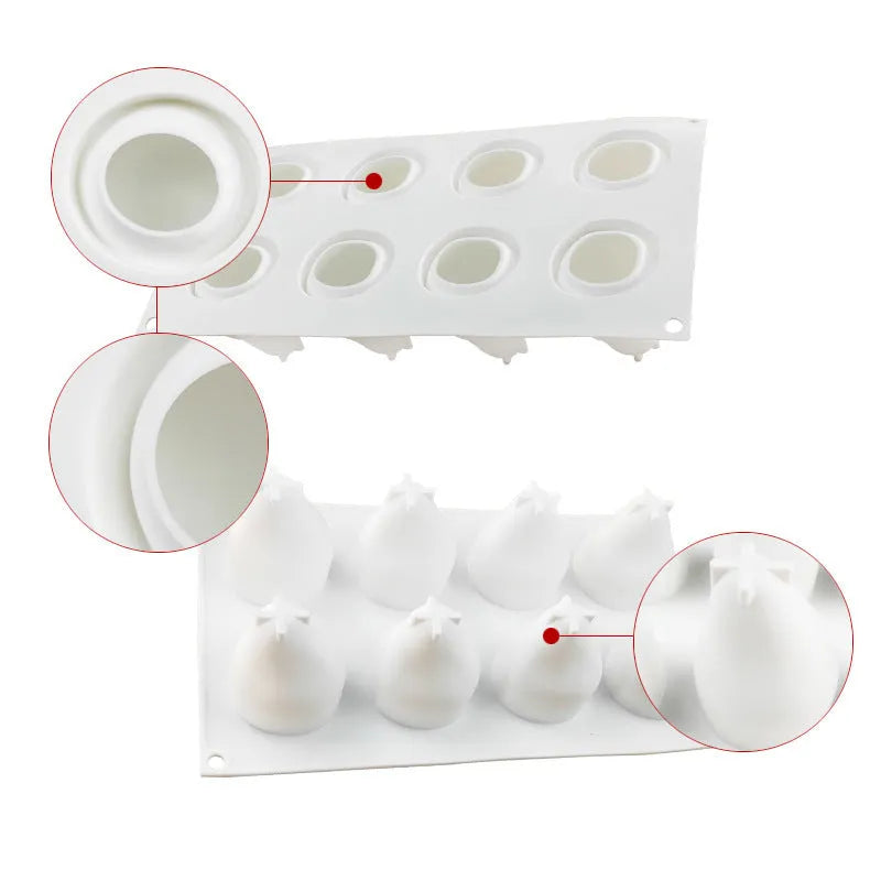 Set of six silicone baking moulds shaped like pineapples and pine cones