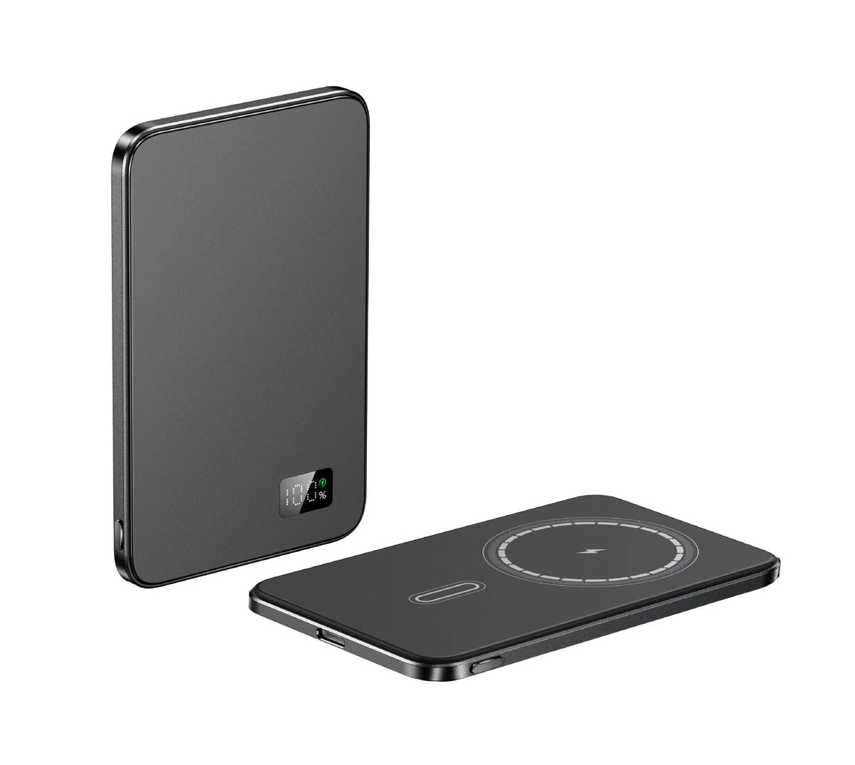 Three-in-one wireless magnetic fast charge power bank in alloy shell, 104x66x7.8mm, black gray blue purple, 5000mAh or 10000mAh