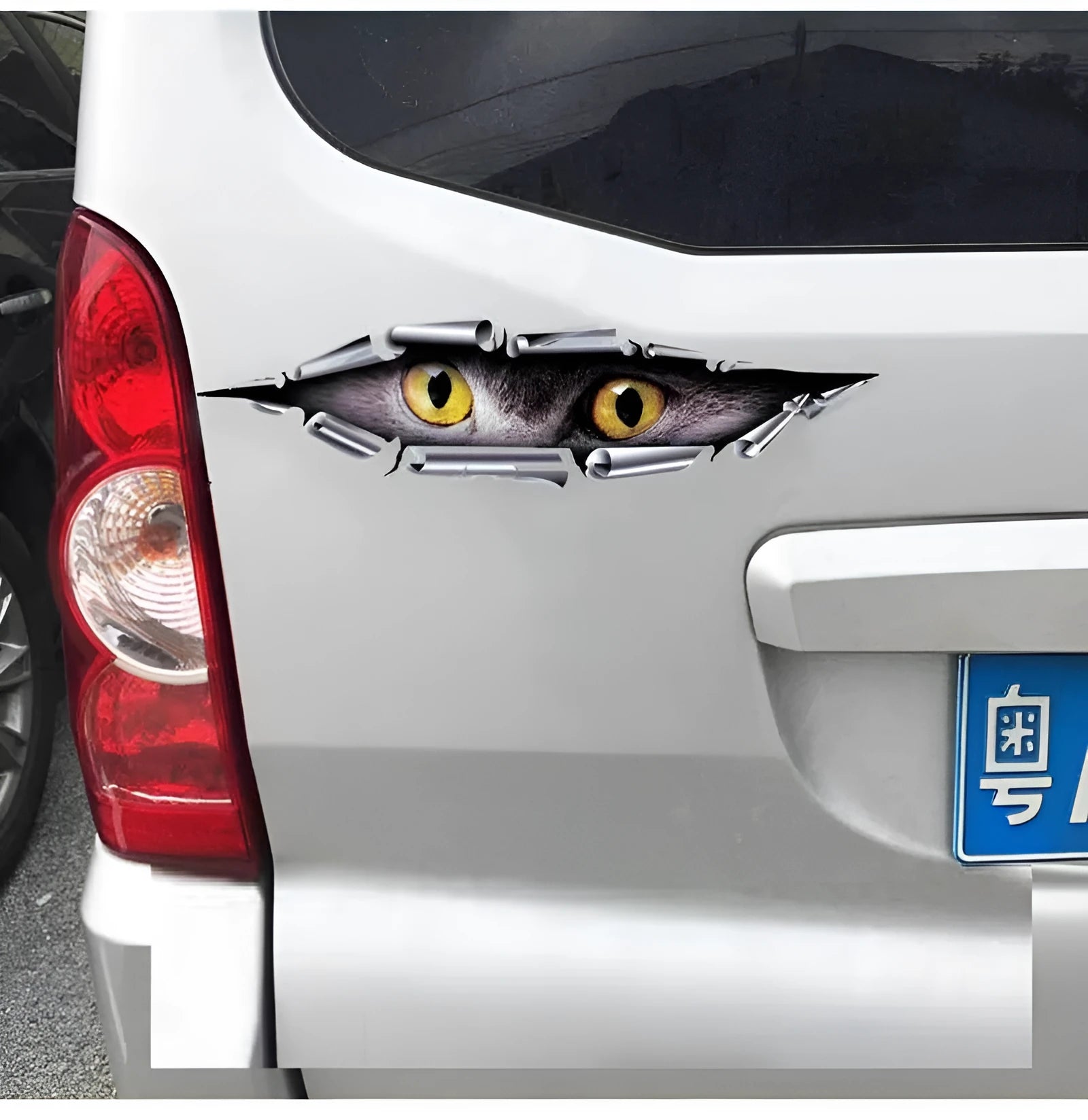 3D Tiger Eye and Eagle Eye design car door sticker on transparent background, 10x35cm.