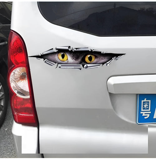 3D Tiger Eye and Eagle Eye design car door sticker on transparent background, 10x35cm.