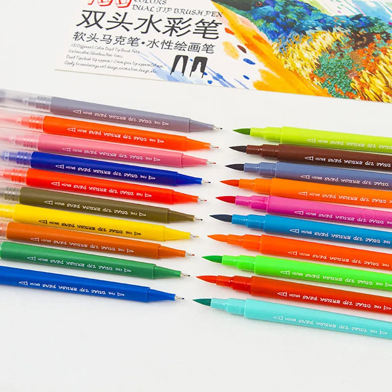 48-colour double-ended watercolour pen set in PP storage box for sketching and illustration.