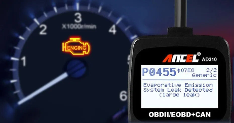 Black universal OBD2 car diagnostic scanner with LCD display for engine fault detection
