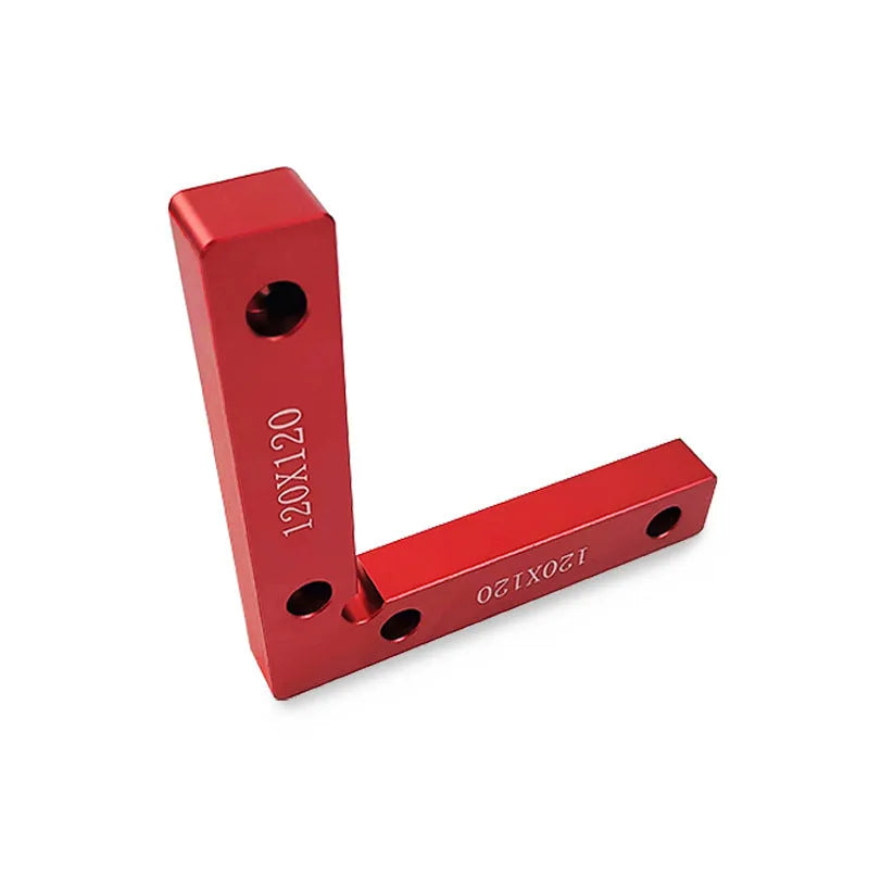 Aluminium right angle positioning block for woodworking with laser-etched measuring scale.