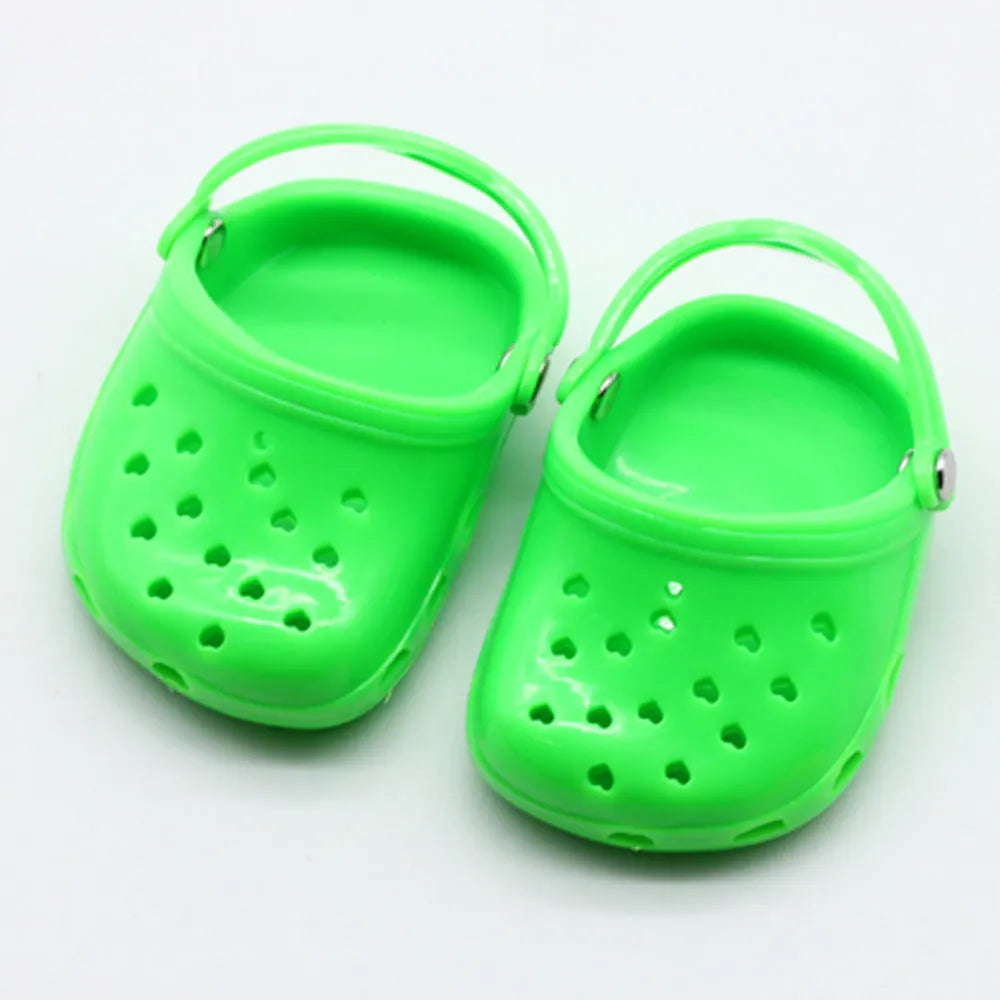 Plastic doll beach slippers in blue, red, yellow and green colours for fashion doll accessories