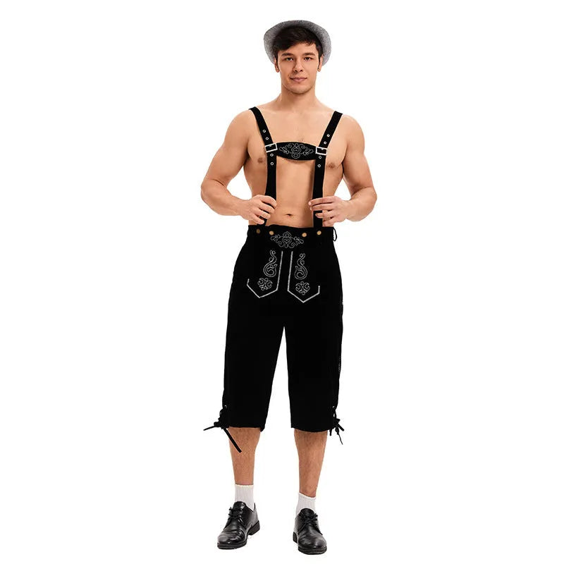 Polyester suspenders beer pants in three colours black brown and khaki for stage wear