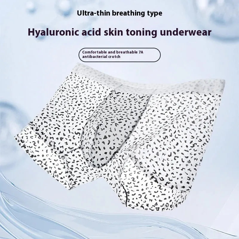Men's ice silk boxer shorts with camouflage pattern in black leopard print design