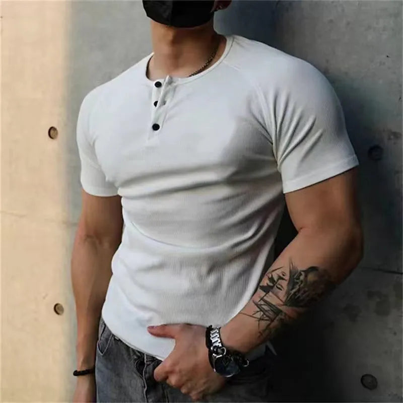 Men's retro cotton short sleeve fitness t-shirt in loose pullover style, available in six colours and sizes M to XXXL