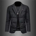 Men's fleece-lined casual vinylin jacket in black with dimensional patch pockets, regular fit, plus size