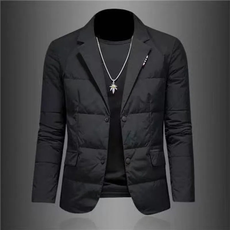 Men's fleece-lined casual vinylin jacket in black with dimensional patch pockets, regular fit, plus size