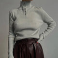 Retro breasted half turtleneck pullover sweater in slim fit with single-breasted placket design