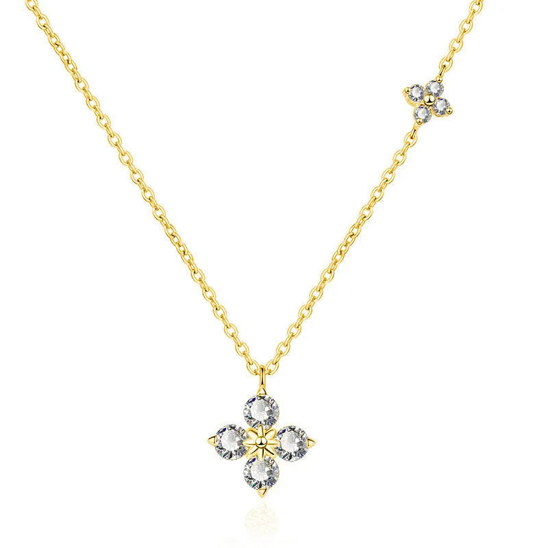 925 sterling silver clover necklace with flower pendant in white gold finish and O-shaped chain