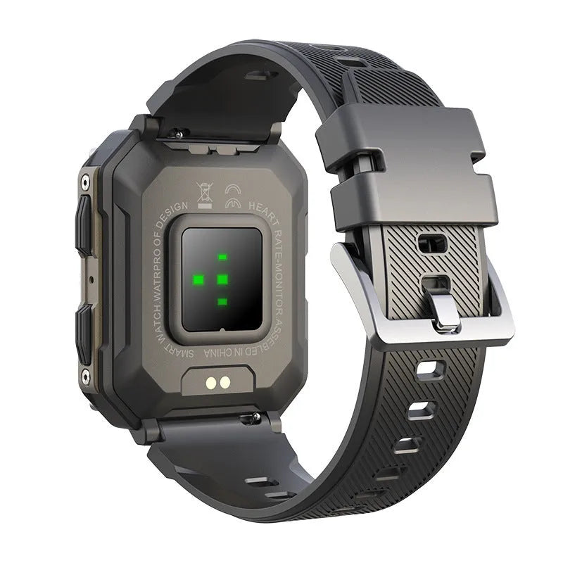Smart bracelet with TFT screen and touch button in black, showing heart rate monitoring and Bluetooth calling features