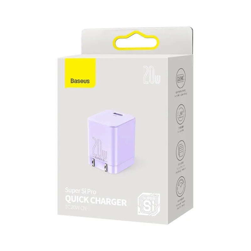 Super Silicon foldable mobile phone fast charger in purple with Type-C interface and US plug